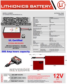 Click here for a larger spec sheet of this 600 Amp hour 12 Volt Lithionics lithium-ion battery