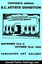 13th Annual BC Artists Exhibition at the Vancouver Art Gallery details - including paintings by renown Canadian Artist, Donald Flather and Lawren Harris